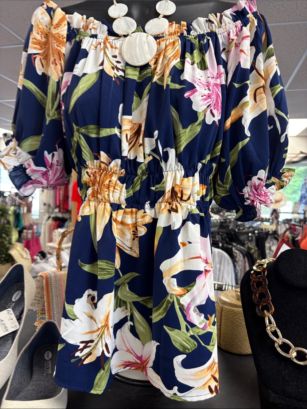 Staccato Navy Floral Off-Shoulder Peasant Top